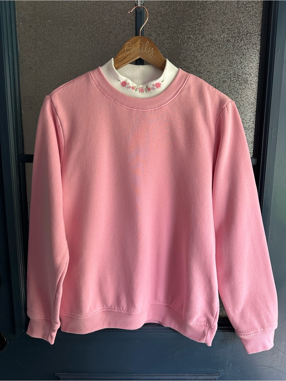 Vintage Blair Pink Crewneck Sweatshirt with Floral Mock Layer